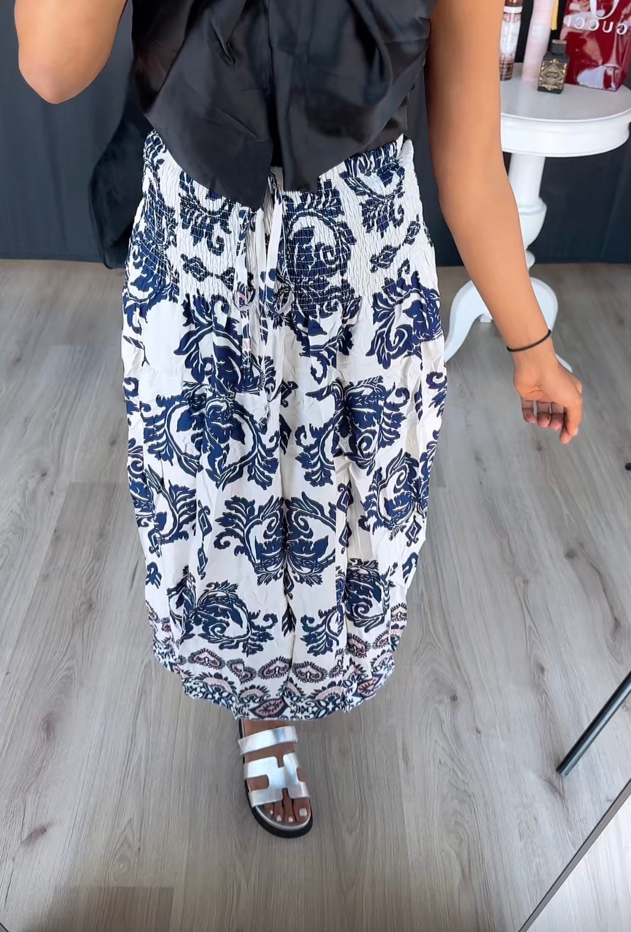 Rekbare rok met blauwe print