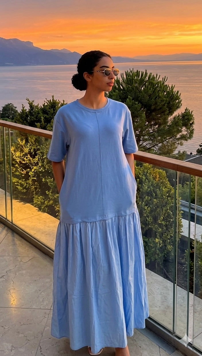 Lella short sleeves dress light blue