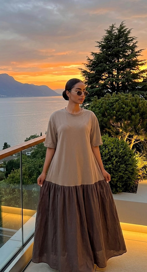 Lella short sleeves dress taupe