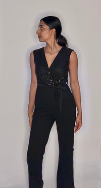 Jumpsuit stretch zwart met glitters