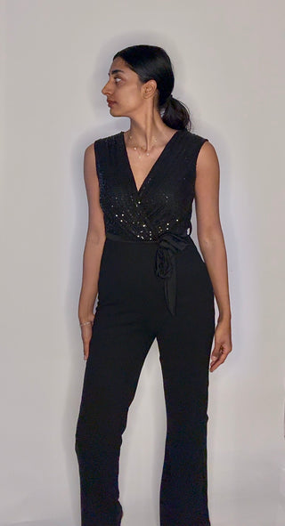Jumpsuit stretch zwart met glitters