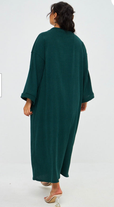 Lange jurk donker groen met zakken - ZJ01