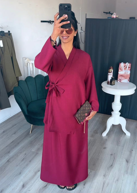SS25 - Kimono overslag met rekbare rok burgundy