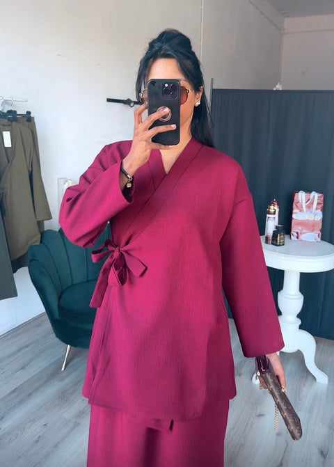 SS25 - Kimono overslag met rekbare rok burgundy
