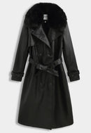 Leren manteljas zwart met faux fur bont - CV2217