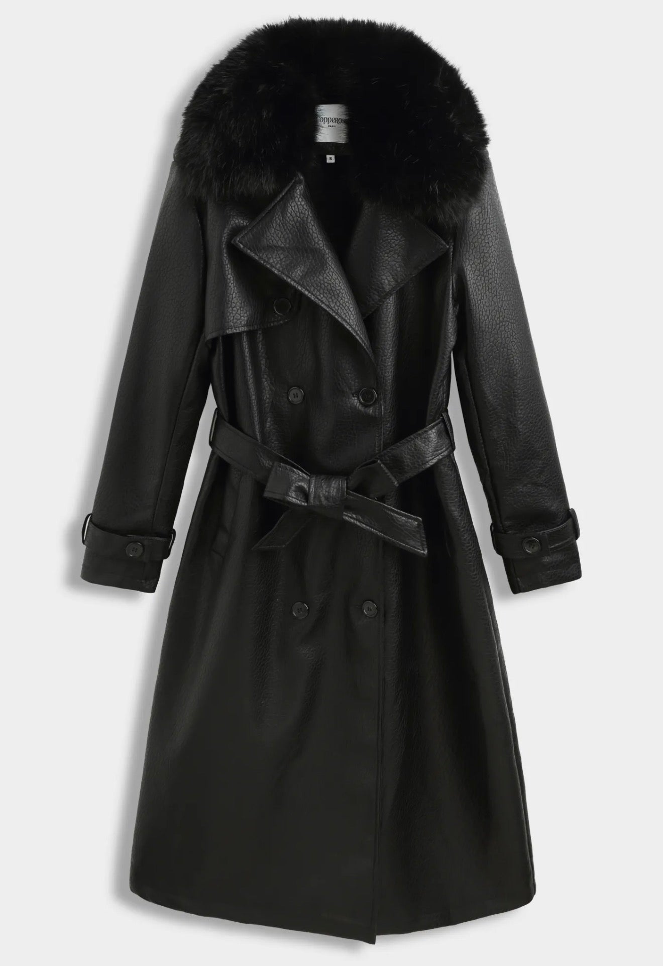Leren manteljas zwart met faux fur bont - CV2217