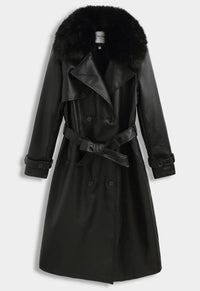 Leren manteljas zwart met faux fur bont - CV2217