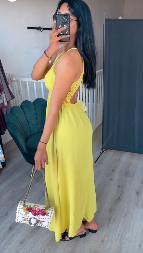 SS25 Zomer jurk met open rug katoen geel