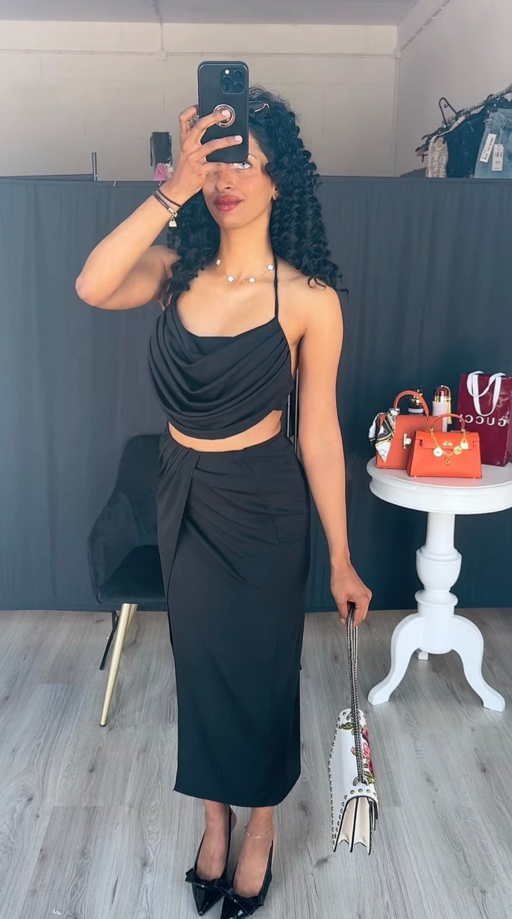 Halter top met vulling en rekbare rok zwart