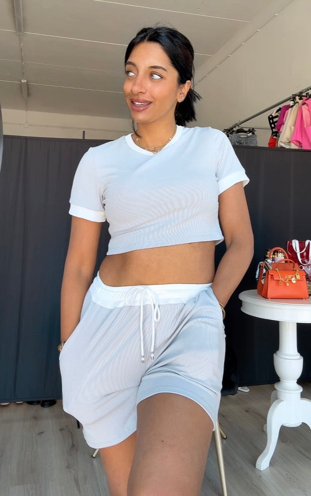Comfy set met witte strepen kort zomer edition