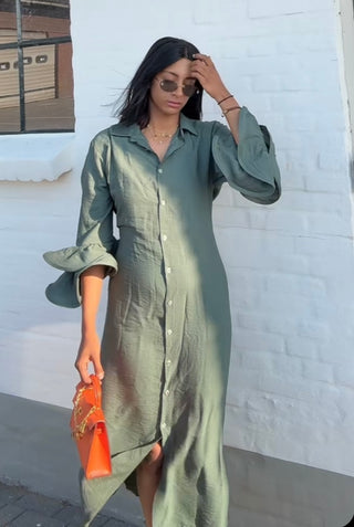 Jurk met ruffles van viscose groen - M5250