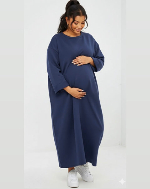 Lange jurk navy met zakken - ZJ01