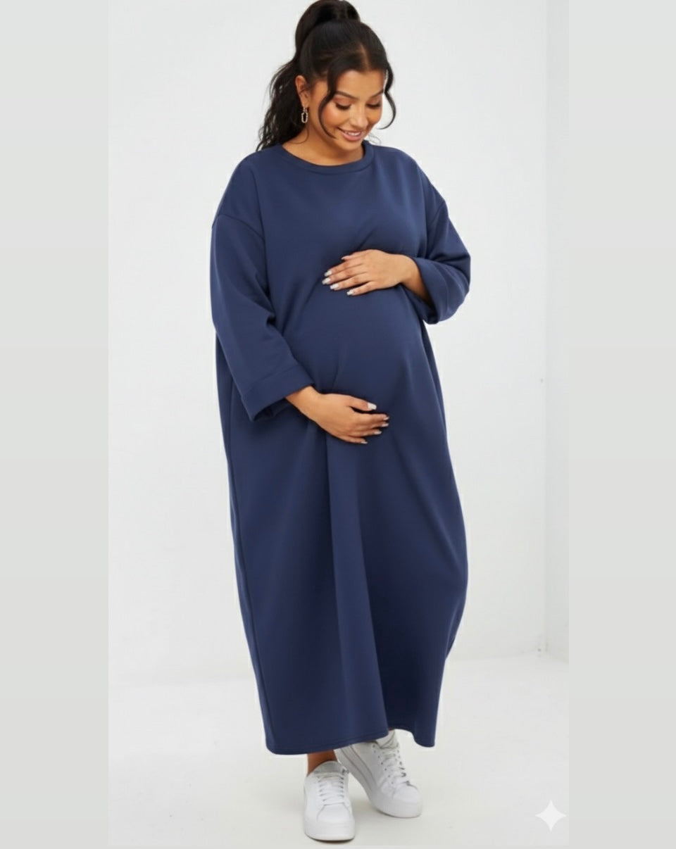 Lange jurk navy met zakken - ZJ01