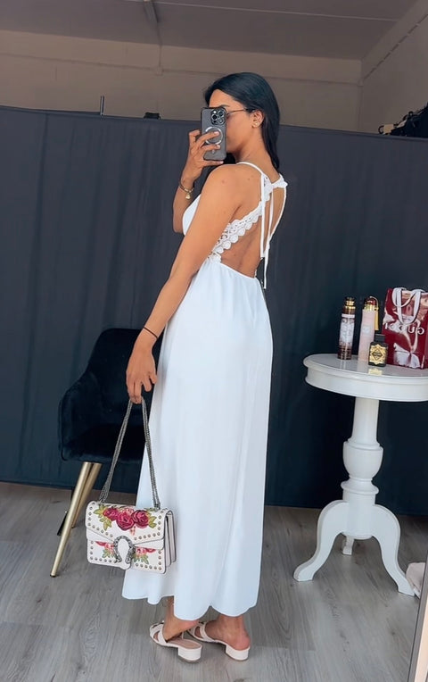 SS25 Zomer jurk met open rug katoen wit