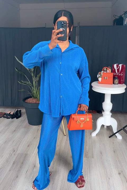 Plisse set kobalt blauw van katoen - ITALY88