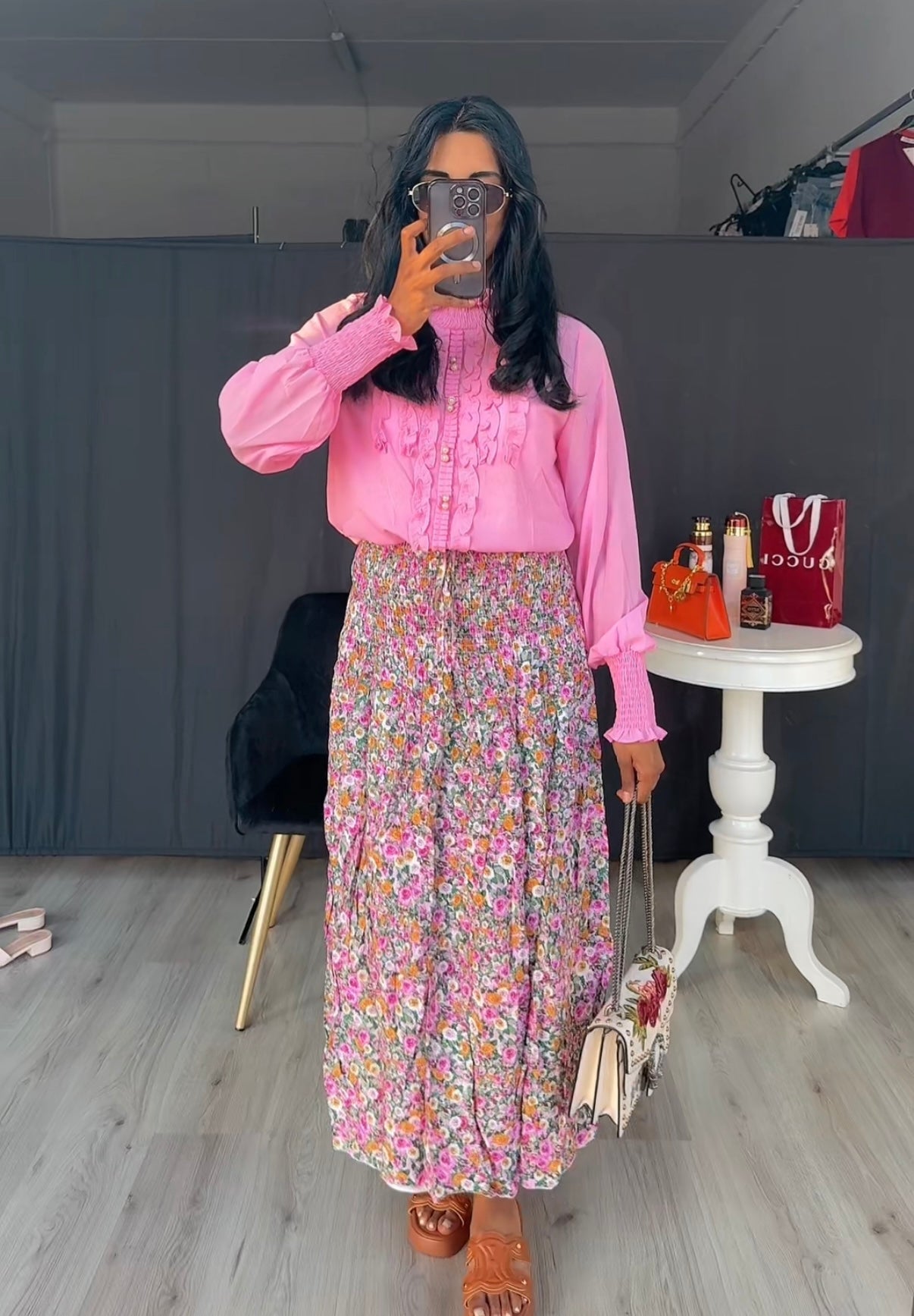 Rekbare rok met print roze