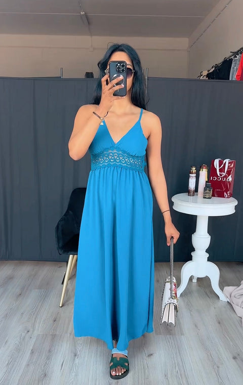 SS25 Zomer jurk met open rug katoen blauw