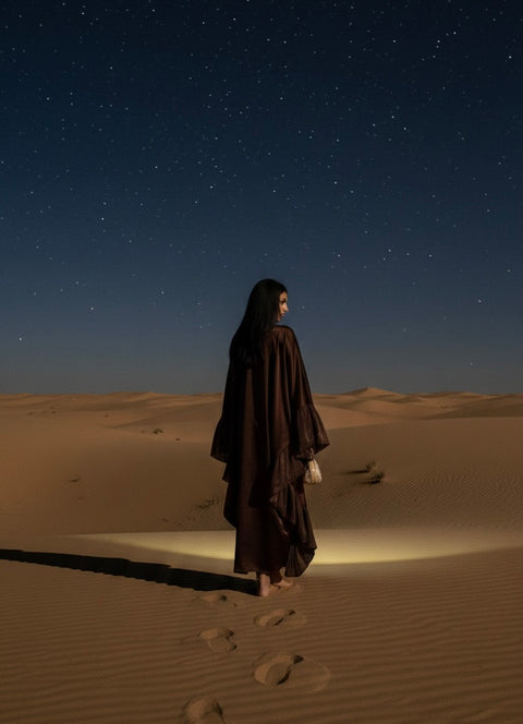 Abaya kaftan met franjes aan mouwen - bruin 542200