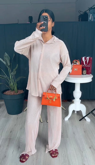 Plisse set beige van katoen - ITALY88