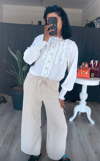 Rekbare broek van viscose beige