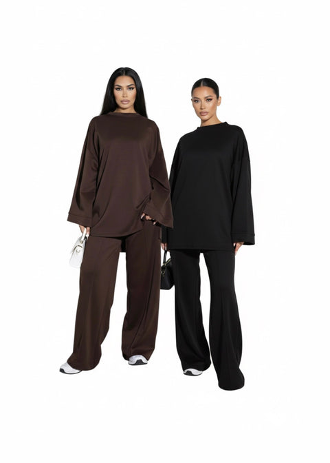 Comfy co-ord set met lange top en oversized broek - 6033