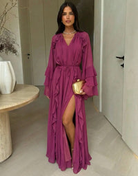 Ruffles gala jurk - plum PS9382