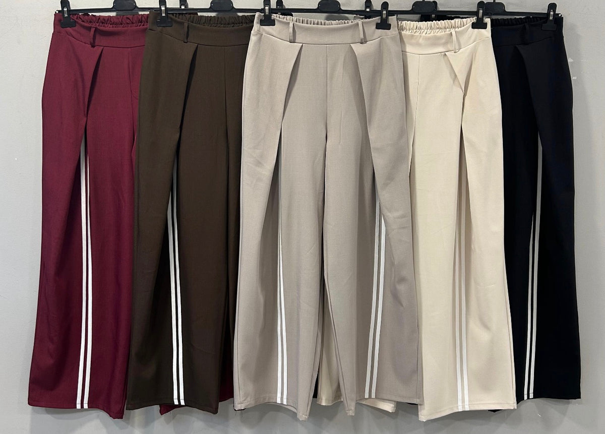 Dames Wide Leg Broek met Split en Bies – Comfortabele Pantalon met Elastische Taille
