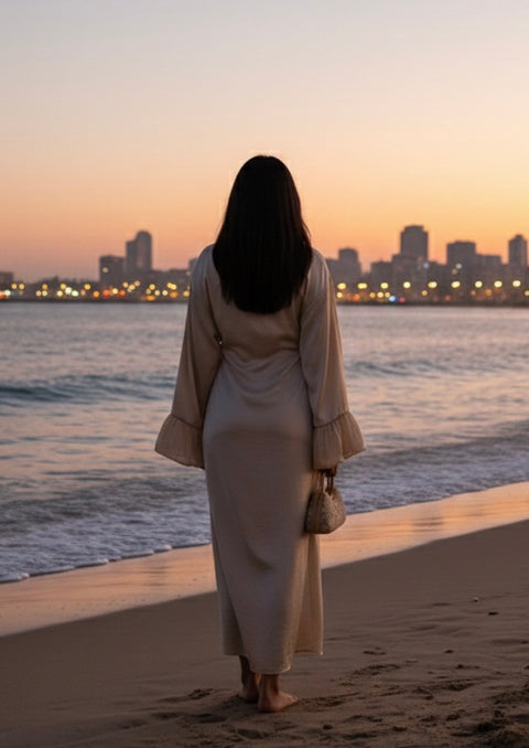 The bloom dress met ruffles mouwen - beige 673200