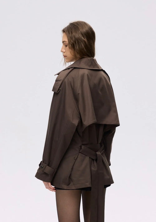 Double-Breasted Short Coat - marron bruin W25258
