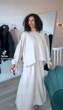 Jurk met oversized blouse strikjes off-white
