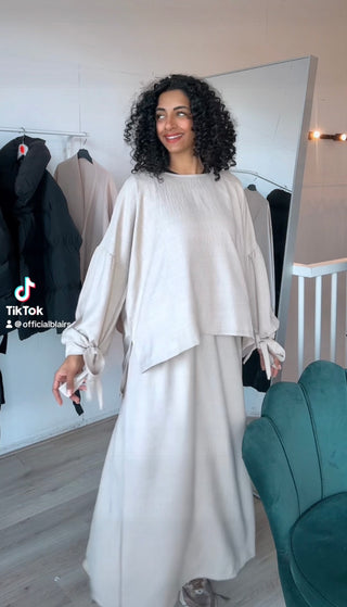 Jurk met oversized blouse strikjes off-white