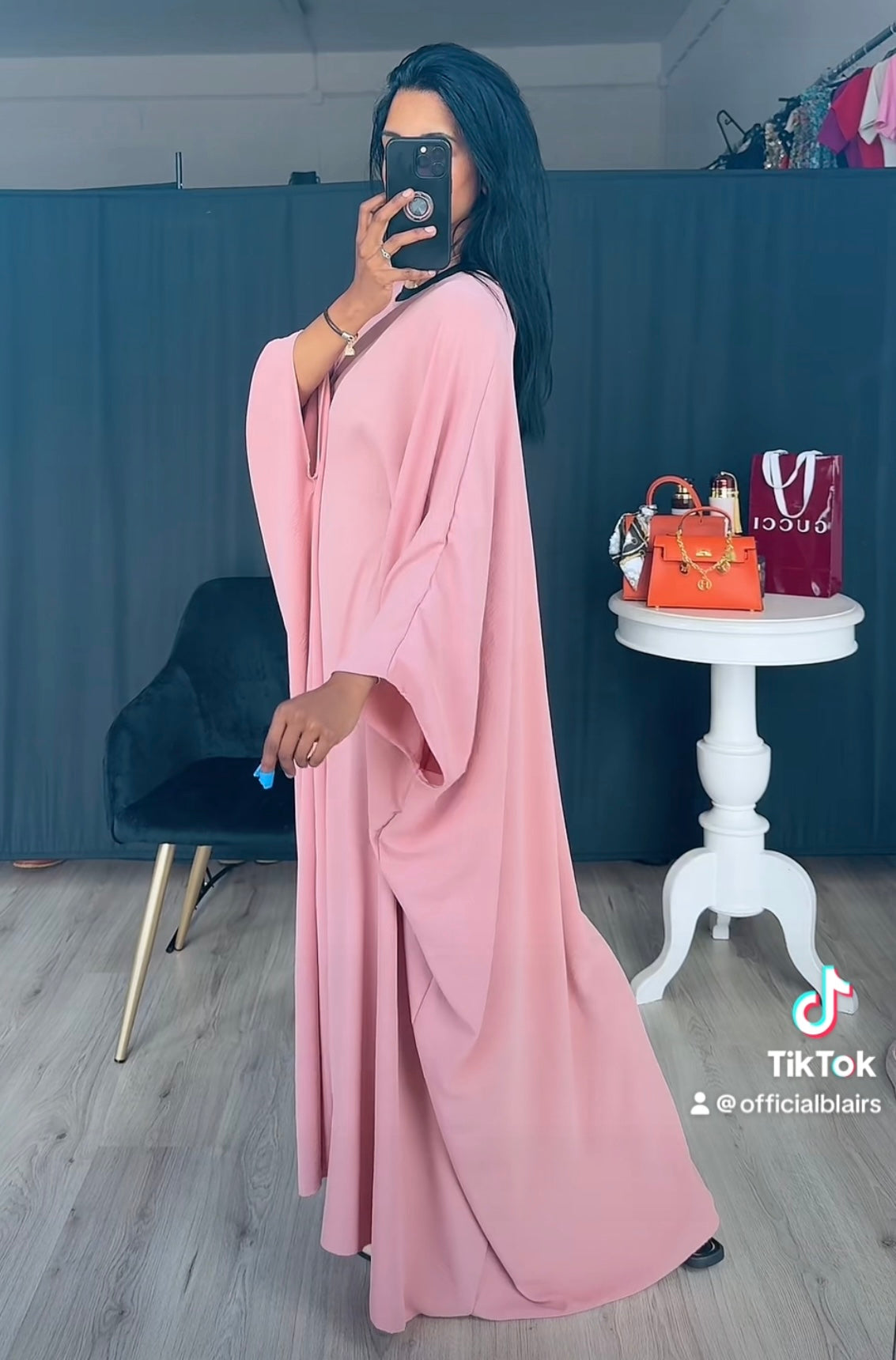 Abaya touwtjes wijde jurk roze