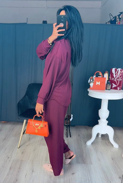 Burgundy crepe set met lange mouwen
