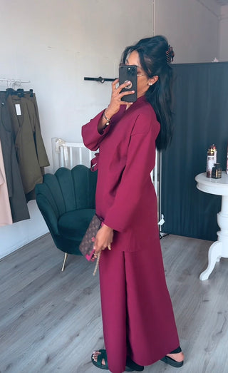 SS25 - Kimono overslag met rekbare rok burgundy