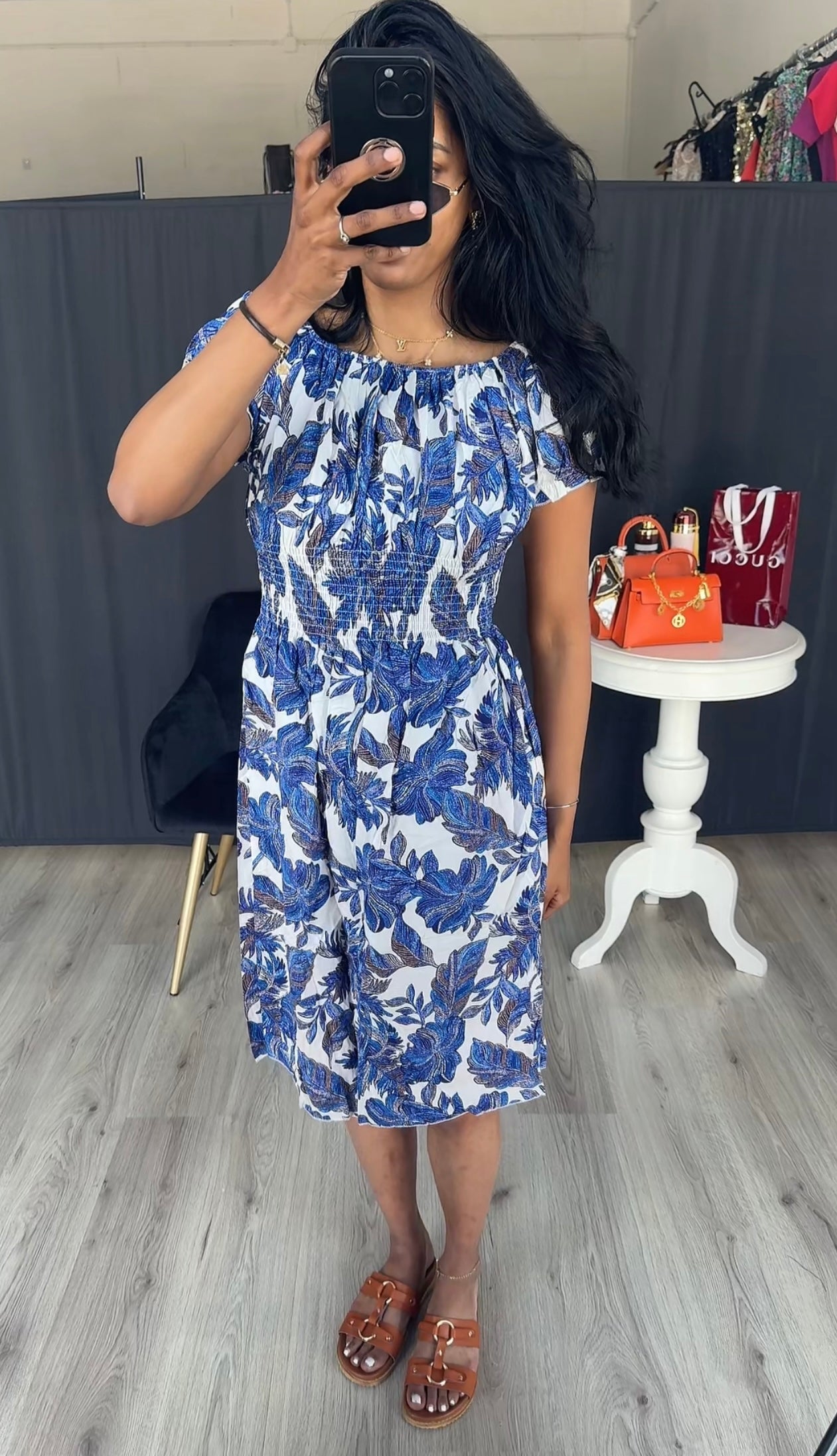 Rekbare zomer jurk met printjes blauw - SDE321