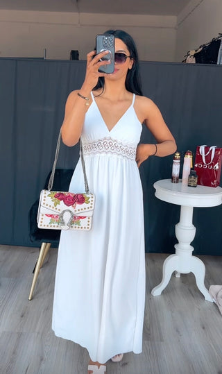 SS25 Zomer jurk met open rug katoen wit