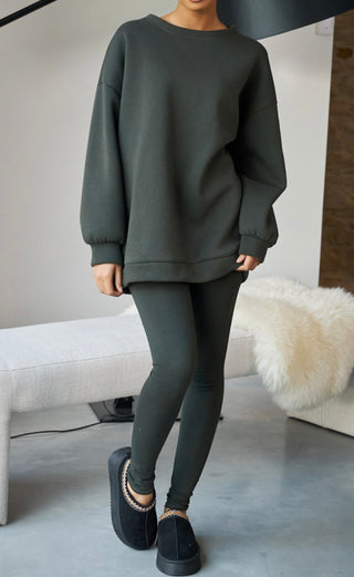 Felicia legging jogger set met oversized warme trui - groen PRE ORDER