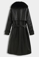 Leren manteljas zwart met faux fur bont - CV2217