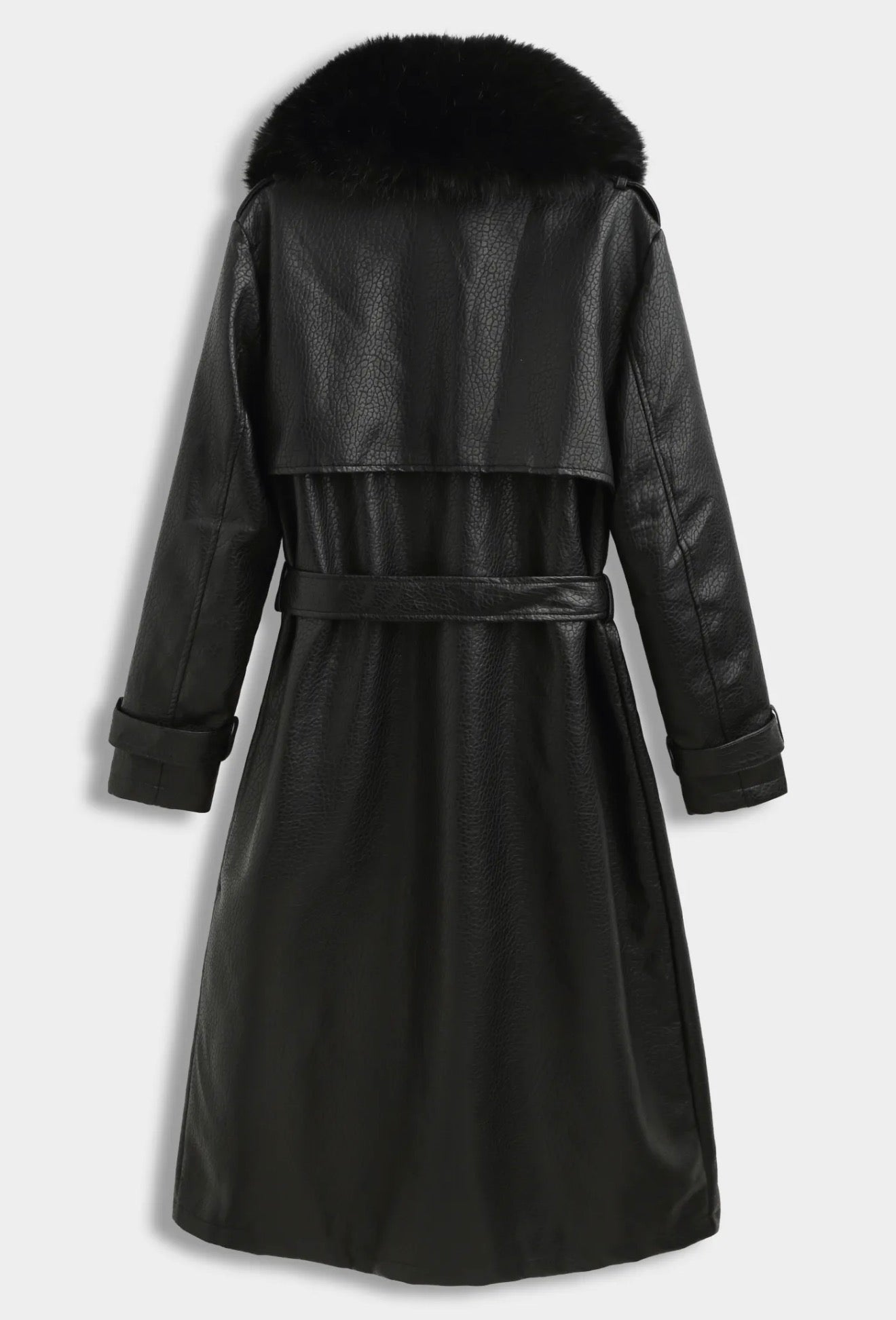 Leren manteljas zwart met faux fur bont - CV2217