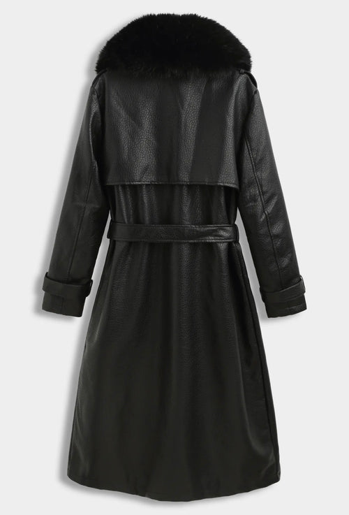 Leren manteljas zwart met faux fur bont - CV2217