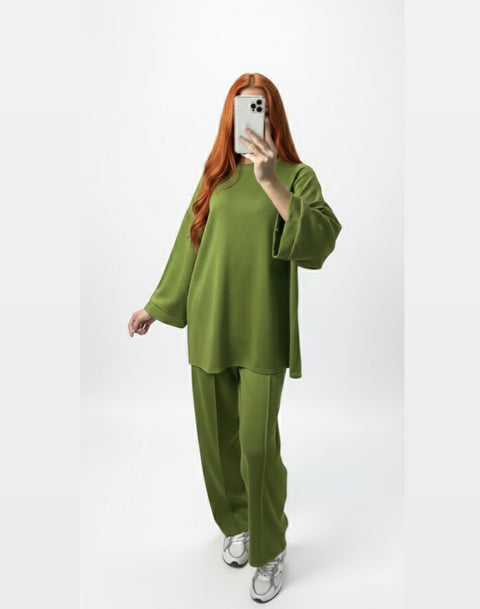 Comfy co-ord set met lange top en oversized broek - 6033
