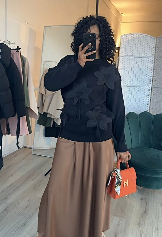 Sweater with flowers black (bestseller)