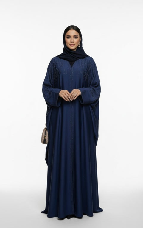 Dubai abaya donker blauw met zilveren steentjes - 9051