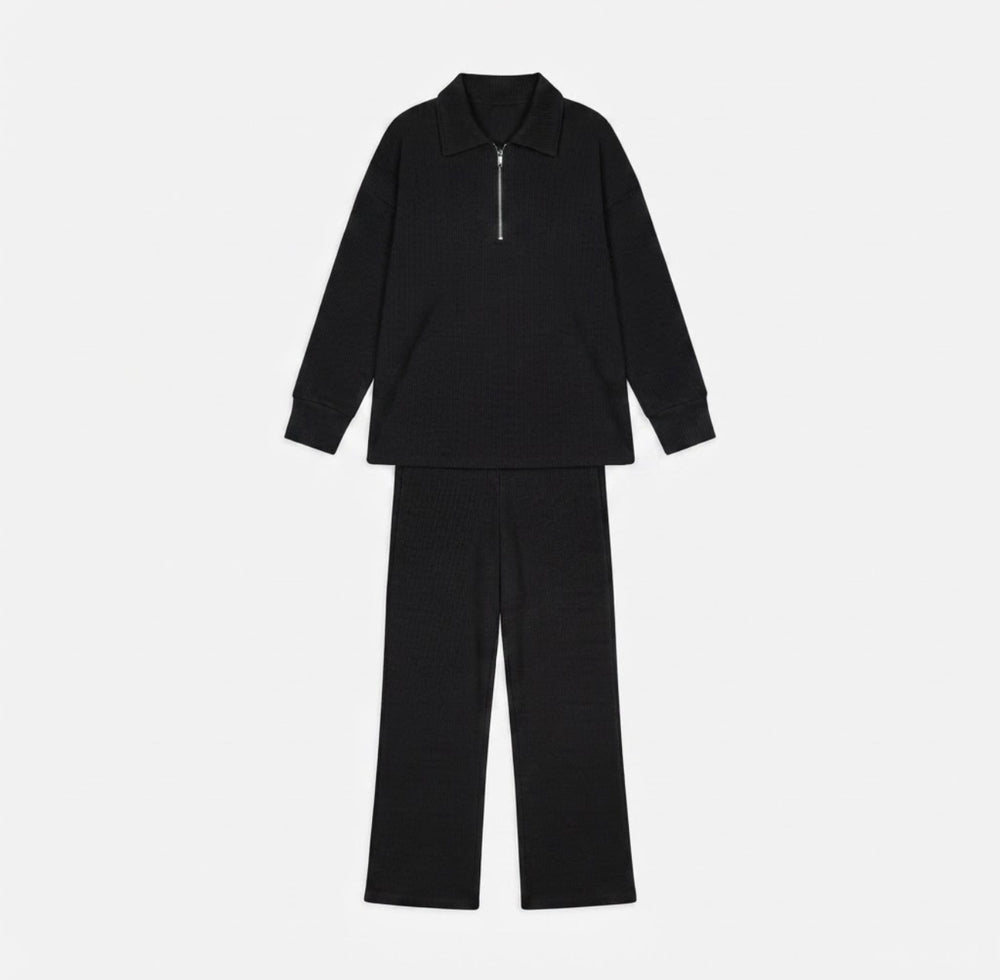 Comfy zipper set modest sweater with oversized pants