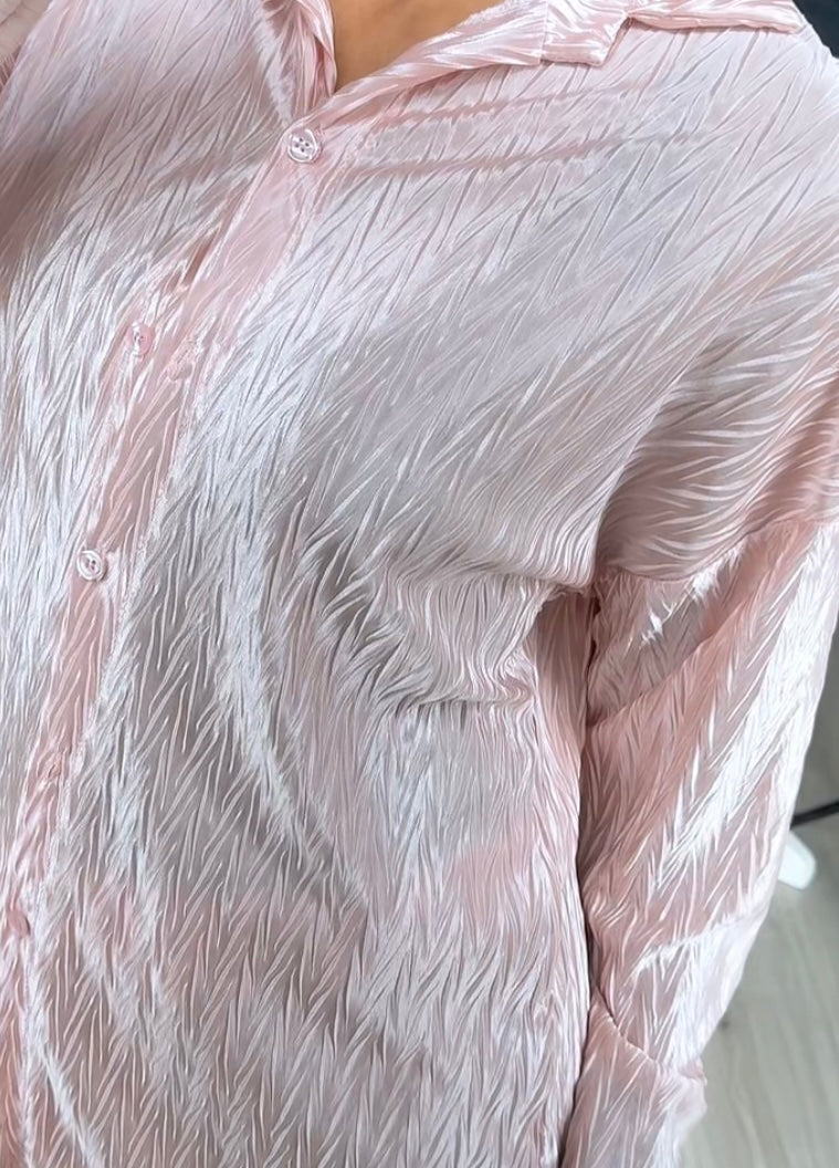 Plisse zig zag roze co-ord set van katoen - ITALY90