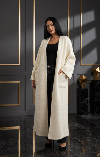 Lange teddy manteljas - ecru PRE ORDER