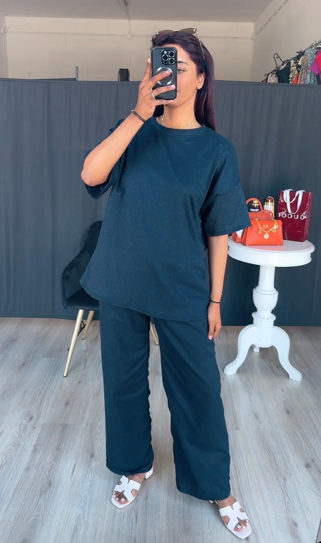 Crepe set korte mouwen navy
