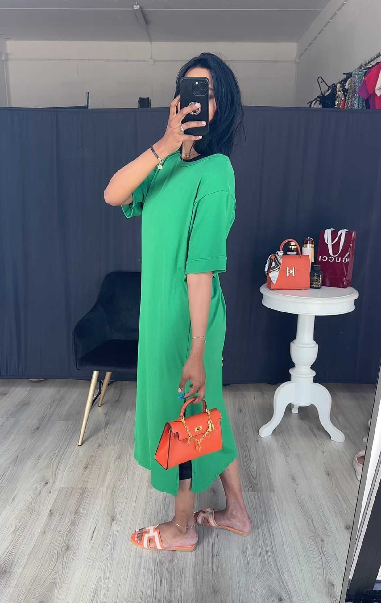 Katoenen t-shirt jurk groen met korte mouwen