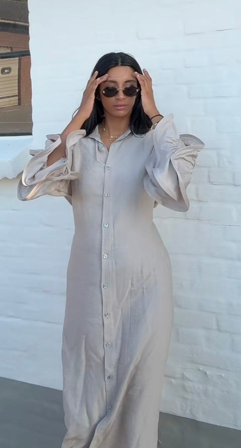 Jurk met ruffles van viscose taupe - M5250