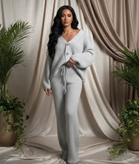 Felicia gebreiden broek met oversized trui - licht grijs
